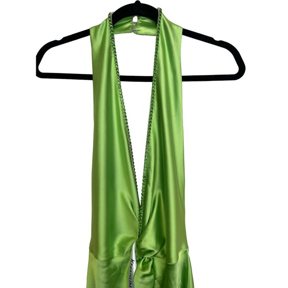 Revolve Khanums Maxi Dress Halter Rhinestone Slit Pear Green NWT Sz Large - Picture 6 of 15